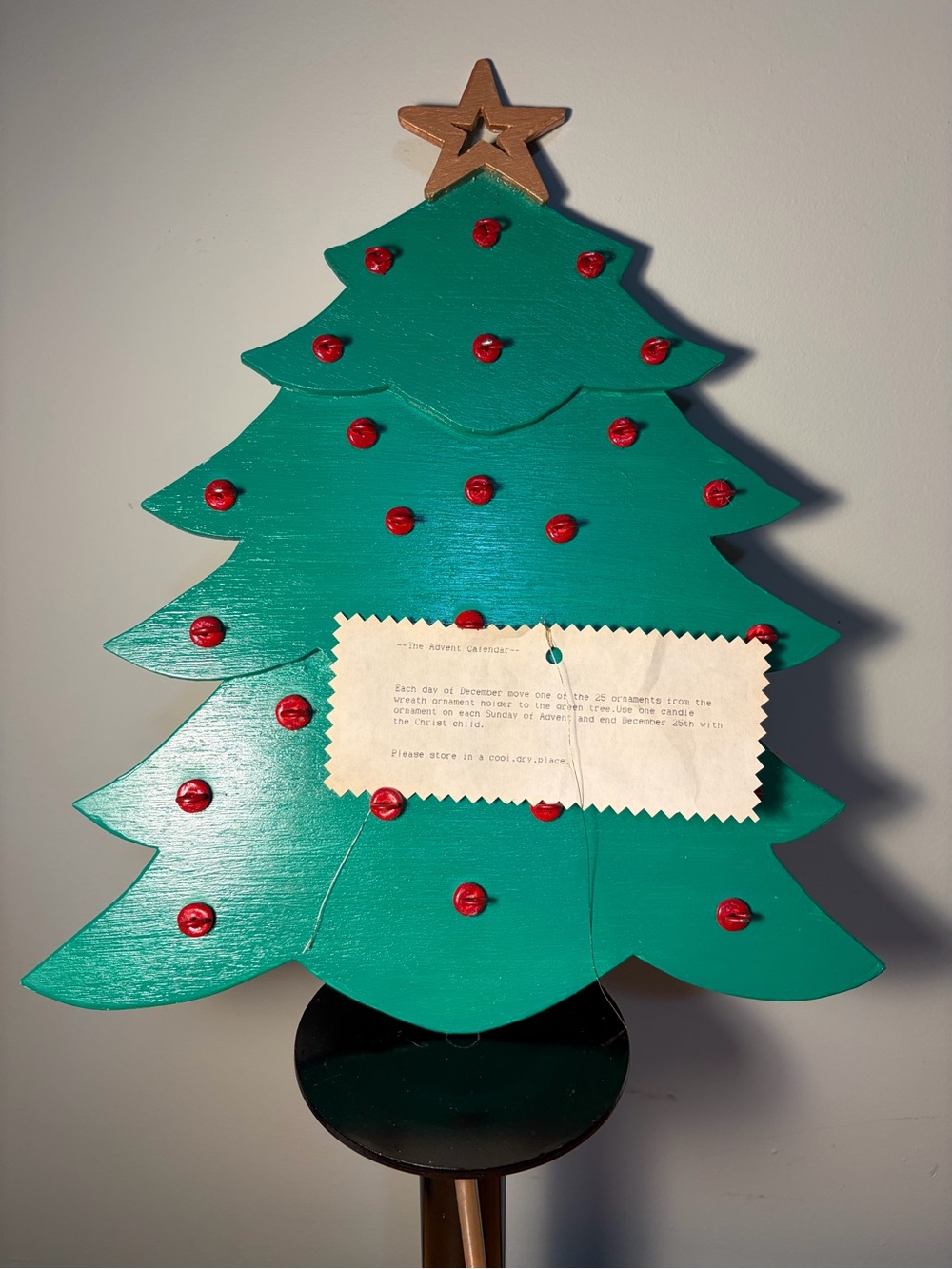 Handmade Wooden Advent Christmas Tree Calendar. Signed With Note.